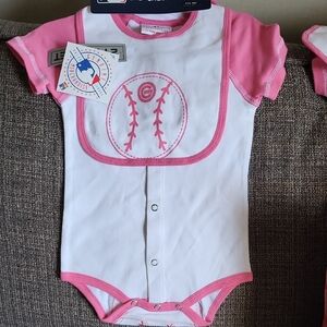 Pink and White MLB CUBS Kids One Piece With Bib